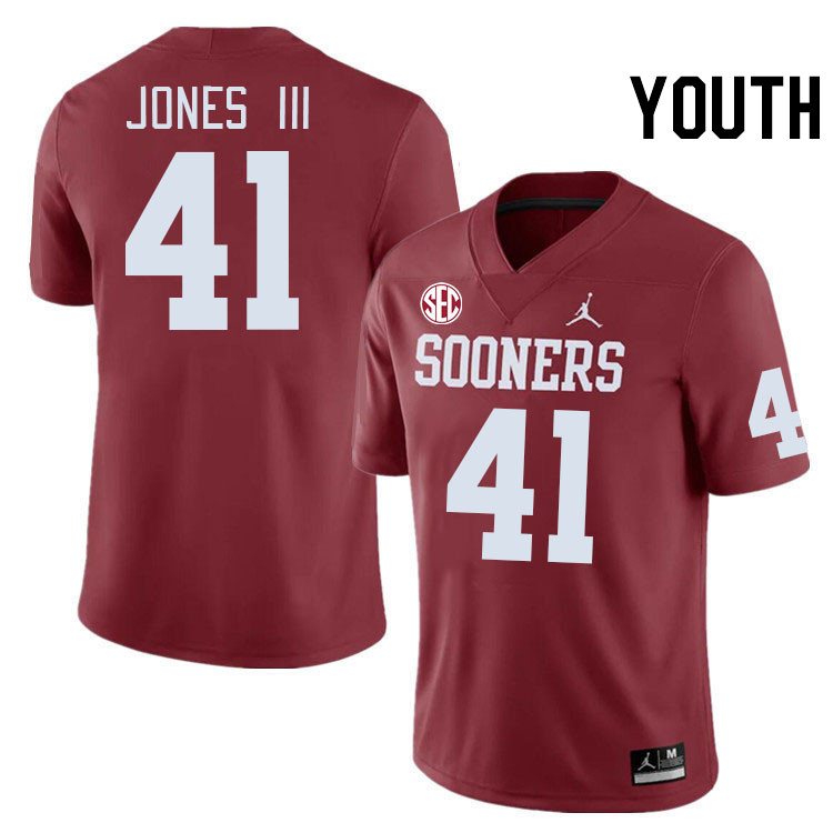 Youth #41 Emmett Jones III Oklahoma Sooners 2024 SEC Conference College Football Jerseys-Crimson